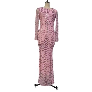 Elegante Vestido de Noche Estilo Sirena con Mangas Largas, Lentejuelas, Cuello Redondo, Capa Transparente, Corte Ajustado, Vestido Formal para Fiesta, Estilo Europeo - Product Image 5