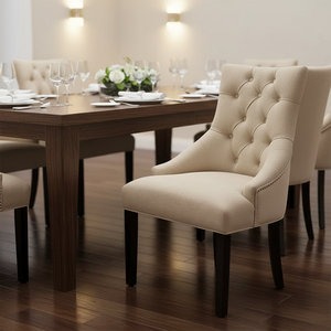 Silla <span class=keywords><strong>de</strong></span> <span class=keywords><strong>Comedor</strong></span> Moderna con Respaldo Alto <span class=keywords><strong>de</strong></span> Tela, Respaldo Acolchado con Botones, Estructura <span class=keywords><strong>de</strong></span> Madera Maciza para Muebles del Hogar y Uso en Restaurantes - Product Image 1