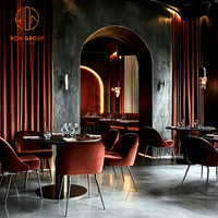 Ensemble de meubles de restaurant Ron Group Luxury Commercial, table ronde sur base métallique personnalisée, chaises en velours rouge