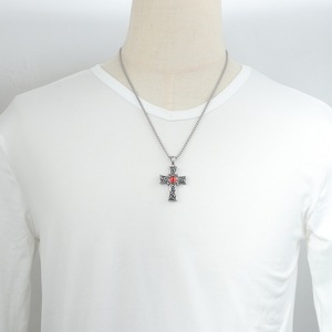 yunnique <b>Cross</b> Stainless Steel Pendant With Red Eye Inlay For Men And Women 60Cm <b>Chain</b> Geometric Design - Product Image 4