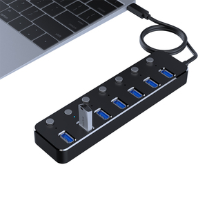 USB-C actif à 7 ports à commutation unique en aluminium de haute qualité 3.0 HUB 7 en 1 Extension de transmission de données de type C - Product Image 4