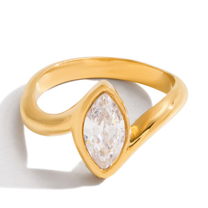 Bague en acier inoxydable avec zircon taille marquise serti clos, bijou unisexe tendance, cadeau - Product Image 5