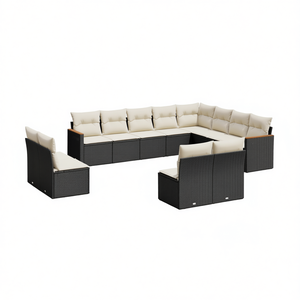Ensemble de canapés de jardin en rotin noir modulaire moderne, meubles de patio extérieur avec coussins crème - Product Image 1