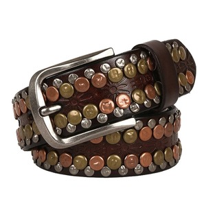 M651750YO Cinturón de <span class=keywords><strong>hombre</strong></span> estilo hip hop punk <span class=keywords><strong>con</strong></span> remaches redondos de cuero genuino, cinturón de mezclilla <span class=keywords><strong>para</strong></span> <span class=keywords><strong>hombre</strong></span> <span class=keywords><strong>con</strong></span> tachuelas de <span class=keywords><strong>diamantes</strong></span>. - Product Image 2