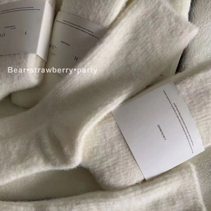 Women Fuzzy <b>Socks</b> Mid Calf Cotton White Black Solid Color Warm Breathable Autumn <b>Winter</b> <b>Socks</b> - Product Image 2