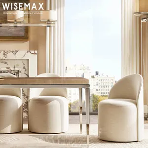 WISEMAX 가구 프랑스 미니멀 아트 데코 디자인 패브릭 덮개를 씌운 패딩 악센트 식당 의자 침실 메이크업 화장대 의자