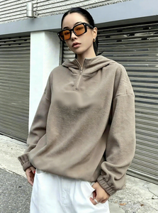 Oversized Green Hooded Half Zip Sweatshirt Unisex Casual Fleece Cotton Autumn Regular Fit Long Sleeve Solid Knitted 2027 - Product Image 3