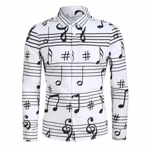 Nuovo Stampato Note Musicali Camicie Più Il Formato Traspirante Dailywear Tuxedo Shirt - Product Image 1