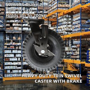 Rueda Giratoria de Goma de Alta Resistencia de 10 Pulgadas con Freno, Carretilla de Mano, Capacidad de Carga de 200 kg, 1 Año de Garantía, Precio de Fábrica - Product Image 2