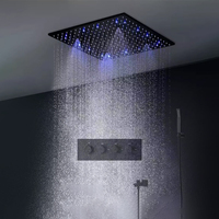 Ensemble de robinet de douche de salle de bain thermostatique noir mat de 20 pouces Système de douche à brouillard de pluie en laiton avec accessoires Jetwer Body