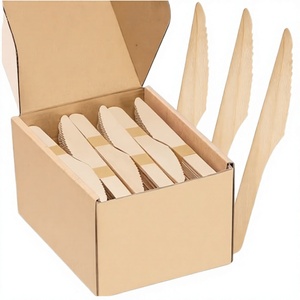 Couteaux jetables écologiques biodégradables en bois de bouleau naturel - Vaisselle moderne pour restaurants et traiteurs, personnalisable avec logo - Product Image 3
