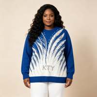 Pull en tricot jacquard à col rond pour femme, motif plumes, décoré de perles, design Odm Oem