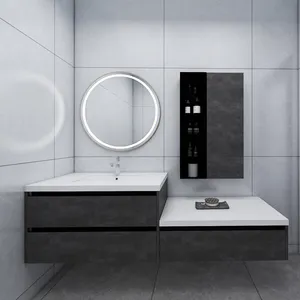 Armoires de salle de bain en acier inoxydable 304 avec miroir circulaire et armoire d'étagère séparée modulaire