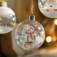 Ornamen Bola Natal Transparan dengan Pemandangan Salju di Dalamnya, Pola Santa dan Manusia Salju, Hiasan Gantung untuk Pohon Natal, Dekorasi Rumah dan Liburan