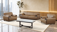 Ensemble de canapés de bureau modernes en cuir avec table basse, canapé-lit trois places au design simple pour la maison, le bureau et l'hôtellerie (ameublement commercial)