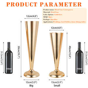 Élégante Décoration de Table Haute <span class=keywords><strong>en</strong></span> Métal Plaqué <span class=keywords><strong>Or</strong></span> pour Banquets, Vase <span class=keywords><strong>en</strong></span> Verre pour Fleurs, Idéal Mariages, Événements et Hôtels - Product Image 3