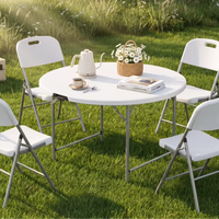 Table ronde pliante LuckyOct de 1,22 m (4 pieds) en HDPE, 122 x 74 cm, blanche, pour l'intérieur et l'extérieur, pour banquets et événements, imperméable