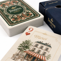Jeu de cartes de poker personnalisé style bistrot français, doré à chaud, en papier couché, coins arrondis, boîte à rabat, 54 cartes + 2 jokers, pour restaurant