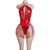 Glänzender Lackleder-Bodysuit mit Verstellbaren Trägern Sexy Clubwear Exotische Tanzkleidung Erotische Performance-Kleidung Bühnenoutfit für Erwachsene Frauen