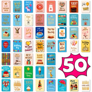 การ์ดอวยพรวันเกิดลายการ์ตูนข้ามพรมแดน 50 ใบ พร้อมข้อความอวยพรภาษาอังกฤษ พิมพ์สี มีสินค้าในสต็อก - Product Image 1