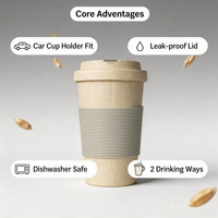 Mug de voyage en paille de blé 350/420/600 ml, couvercle anti-fuite, compatible avec le porte-gobelet de voiture, passe au lave-vaisselle, sans BPA, mug de voyage réutilisable, logo personnalisé