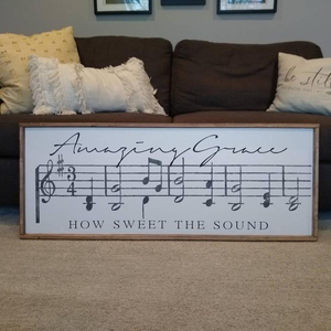 Amazing Grace Sign Music <span class=keywords><strong>Notes</strong></span> Grand panneau en bois Christian Sonwall Home <span class=keywords><strong>Deco</strong></span> Panneau en bois - Product Image 3