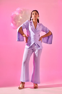 Blazer torsadé lavande pour femme – Haut décontracté, chemisier tendance et élégant pour l'été, idéal pour le bureau - Product Image 5