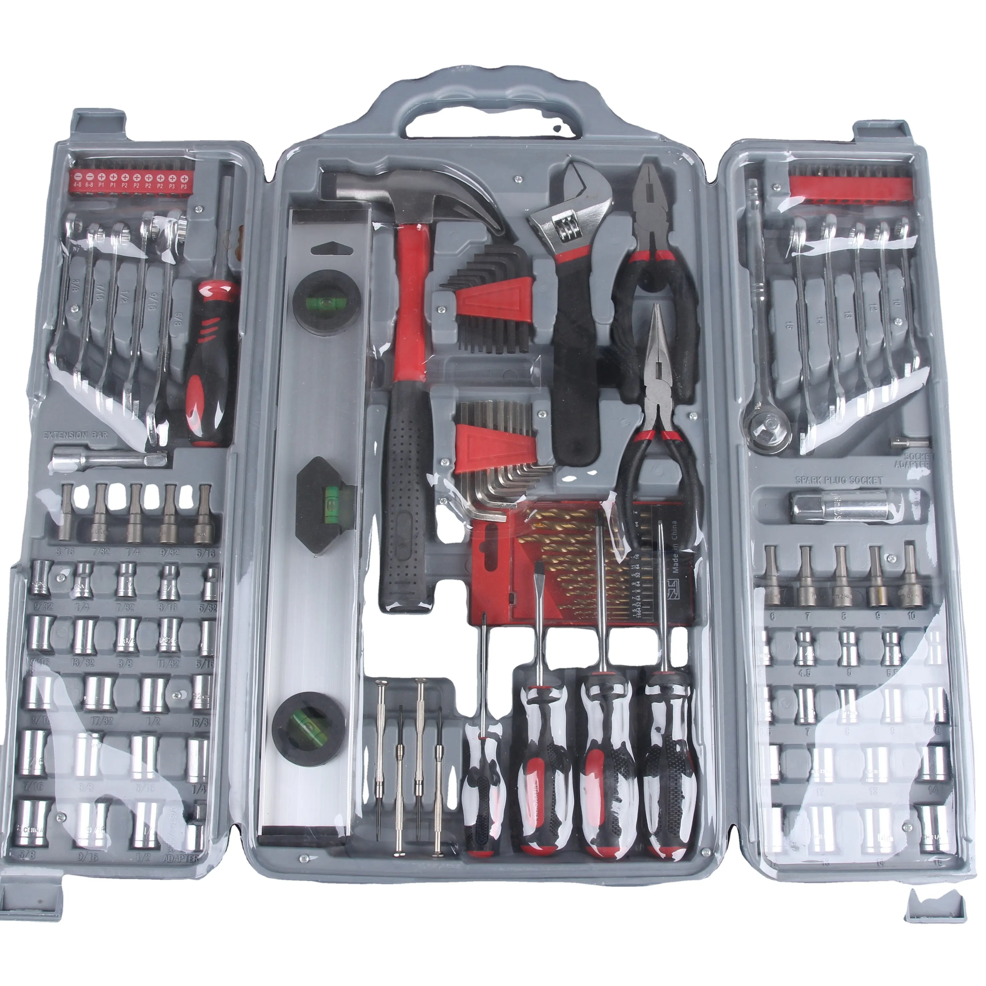 127pcs silver home hand tool set portable tool kit repair plastic tool case