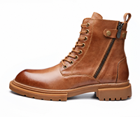 Brounvanm Bottes mi-mollet pour homme en cuir pleine fleur, style rétro britannique, semelles épaisses, fermeture éclair, antidérapantes, respirantes, embout en peau de porc