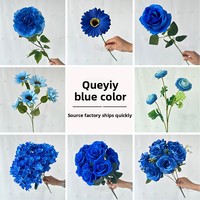 Bouquet de fleurs artificielles bleues pour hôtel, mariage, aménagement d'auditorium, décoration intérieure, accessoires photo, simulation, vente en gros