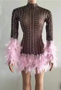 Abiti da spettacolo di lusso con diamanti glitterati <span class=keywords><strong>Mini</strong></span> abiti da donna in tinta unita per feste da ballo con piume - Product Image 4