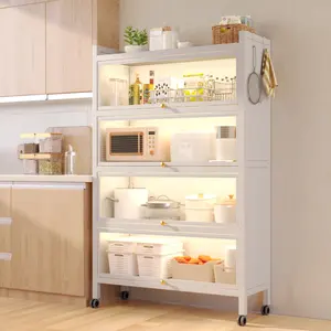 Baker penyimpanan papan samping dapur lemari dapur Organizer besi kabinet aksen untuk Microwave dengan pintu