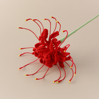Bouquet de fleurs tricotées rouges en coton au lait fait main, série Nouvel An, motif Lycoris Rose, idéal pour la décoration de festivals et les cadeaux - Vente en gros