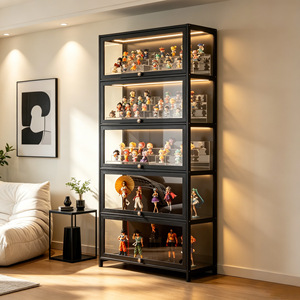 Vitrina de Almacenamiento para Figuras con Puertas de Vidrio y Luces LED para Exhibición en el Hogar, Vitrina Antipolvo de 5 Niveles para Coleccionables y Juguetes - Product Image 1