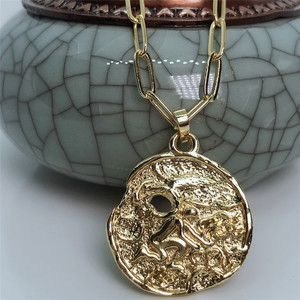 Ancienne tête de <span class=keywords><strong>lion</strong></span> Collier plaqué or 18 carats Dainty Fashionable Zodiac Sign Vintage Coin Pendant Trendy Brass Jewelry - Product Image 4