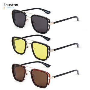 サングラス2025メンズパンクスタイルブラックメタルシェードスクエア航空OEM UV400カスタムロゴ男性女性用サングラス - Product Image 1