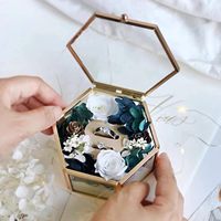Kotak Kaca Emas Heksagonal untuk Penyimpanan Cincin, Anting, Perhiasan, Kotak Penyimpanan Perhiasan dan Kotak Hadiah Dekoratif