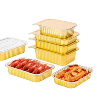 Barquette de cuisson rectangulaire jetable en aluminium doré Longstar Factory avec couvercles en aluminium, capacité 200 ml, contenant écologique