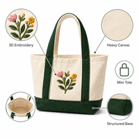 Sac fourre-tout en toile brodé avec logo personnalisé, motif floral, mini sac à main color block vert foncé, sac de courses réutilisable, vente en gros