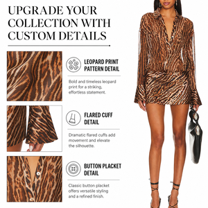 <span class=keywords><strong>Robe</strong></span> mini à imprimé léopard marron avec logo personnalisé, <span class=keywords><strong>robe</strong></span> chemise à manches longues boutonnée sexy pour femmes, <span class=keywords><strong>robe</strong></span> élégante à imprimé animal pour soirée - Product Image 3
