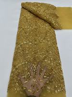 KC Fab. Tissu en dentelle perlée marron café de poids moyen avec sequins et strass brodés en polyester/coton pour soirée femme