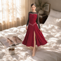 Robe de danse de salon bordeaux pour femme, robe de compétition et d'entraînement, en spandex, polyester, strass, sans manches, maille, adulte