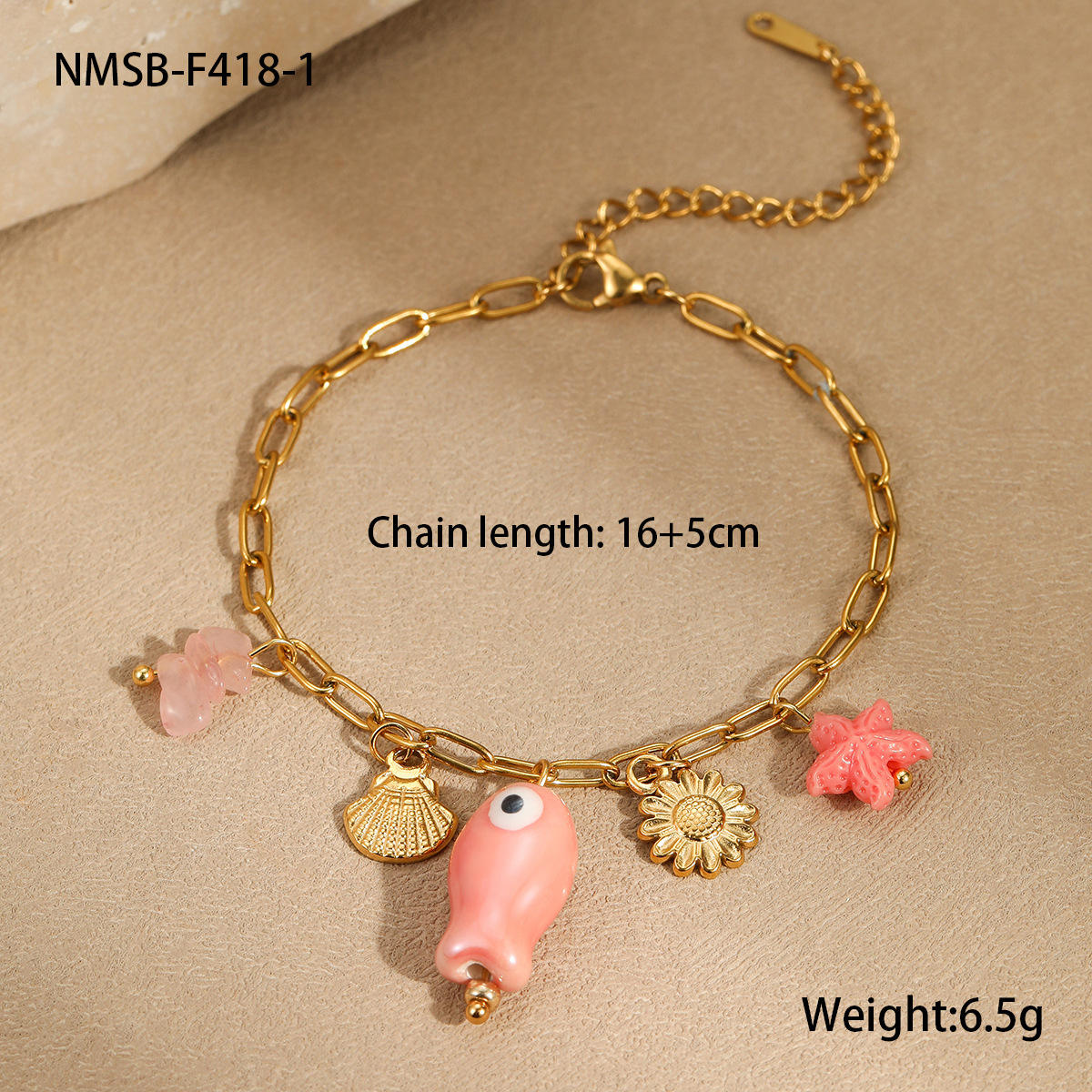 Bracelet petit poisson rose NMSB-F418-1
