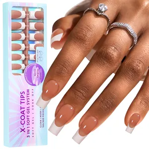 X Coat Tips Premade French Tips Gel X Nails Press On Long Coffin Fake Nails French Tips Press On Nails Proveedor para Diy