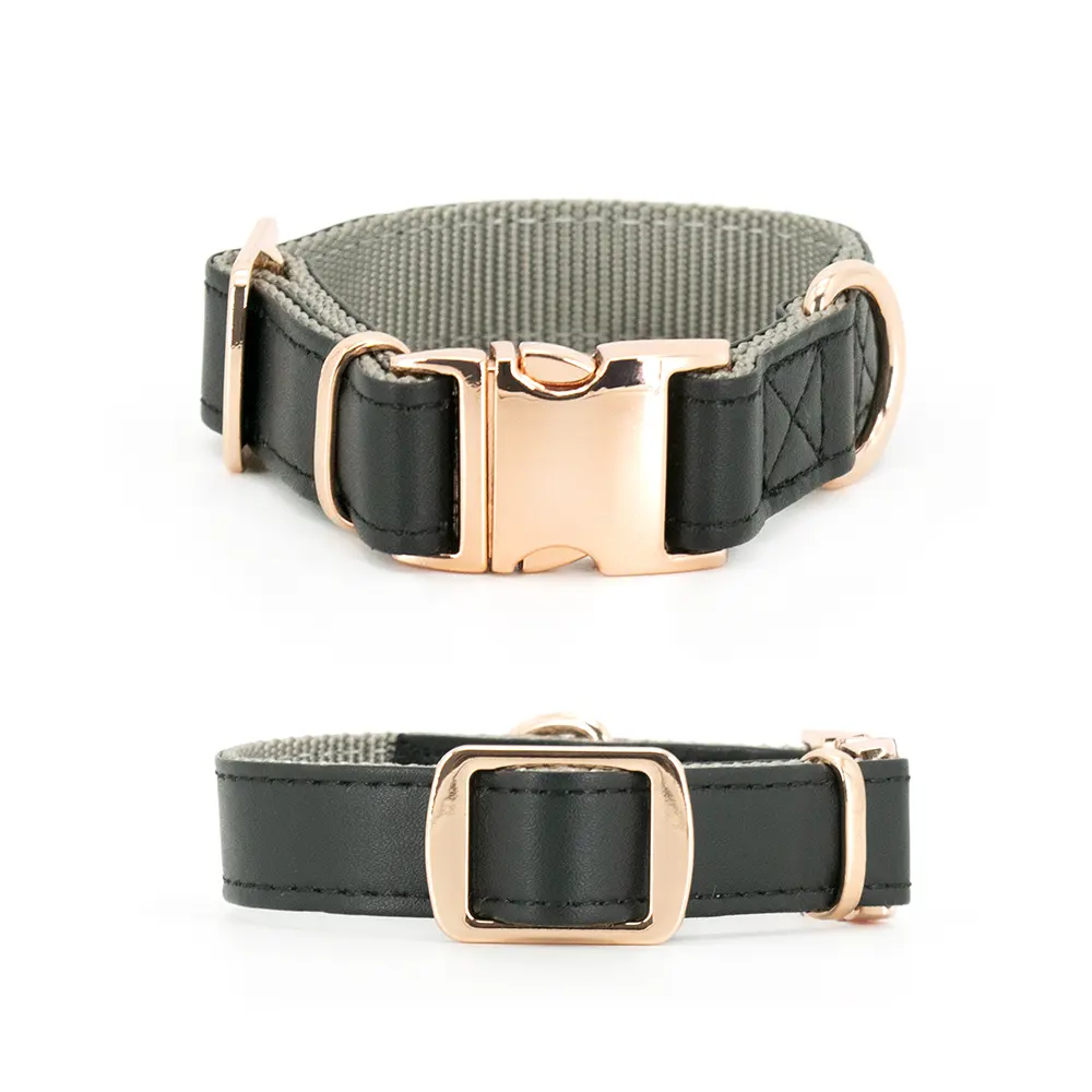 Vegan Leather Dog Collar Soft Personalized Dog Collar Genuine Adjustable Luxury Dog Collar And Leash Set