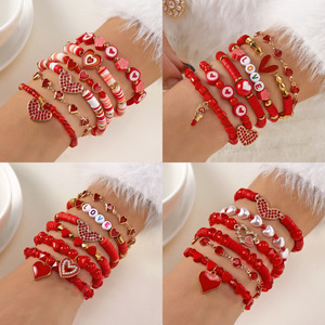 Juego <span class=keywords><strong>de</strong></span> Pulseras <span class=keywords><strong>de</strong></span> Corazón para el Día <span class=keywords><strong>de</strong></span> San Valentín, Más Vendidas al por Mayor, Cuentas <span class=keywords><strong>de</strong></span> Arcilla Suave, Corazón con Cuentas, Serie <span class=keywords><strong>de</strong></span> Color Rojo - Product Image 3