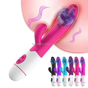 Vibrator baterai kelinci grosir 30 frekuensi pemijat klitoris kuat pemijat g-spot Dildo Vibrator kelinci untuk wanita