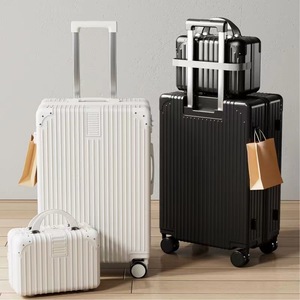 Retro Style Suitcase Spinner <b>Wheel</b> Solid Color Water Resistant <b>With</b> <b>Lock</b> Unisex Travel Luggage Large Capacity Spring 2024 - Product Image 2