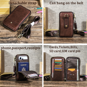 Bolso de Cuero 2 en 1 para Hombre, para Teléfono, con Correa Cruzada o para Cinturón, Compatible con Teléfonos de 6.9 Pulgadas, Organizador de Dinero y Pasaporte con Ranuras para Tarjetas SD y SIM, para Viajes y Actividades al Aire Libre - Product Image 3