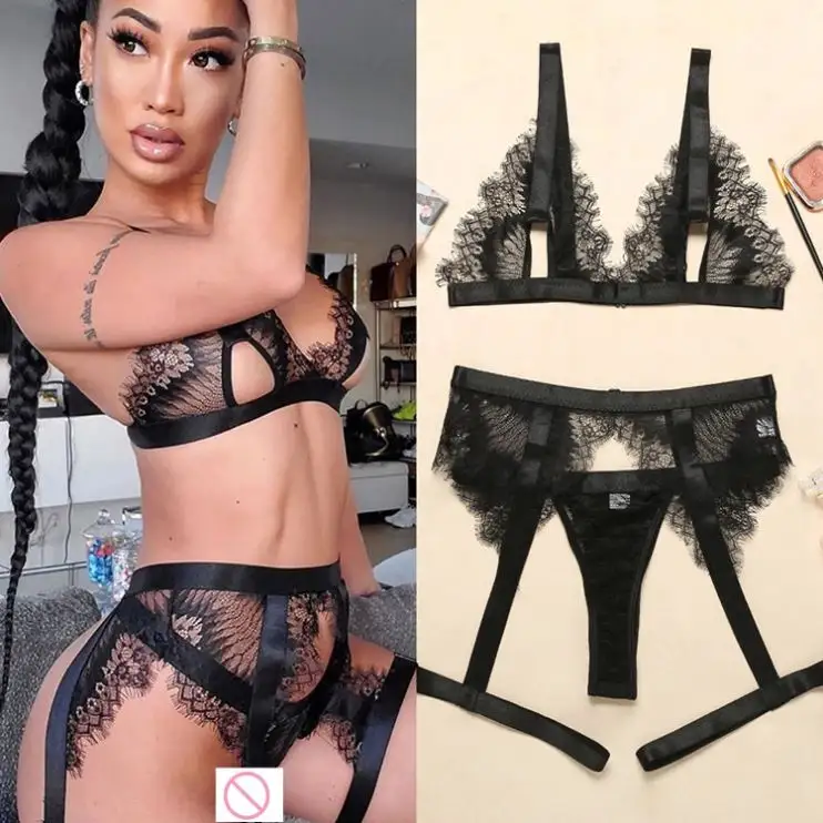 Set Pakaian Dalam Wanita Dewasa, Kostum Seksi Teddy Lingerie Erotis 3 Potong